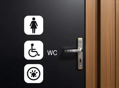 Restroom Door Signage With Accessibility And Pet Icons