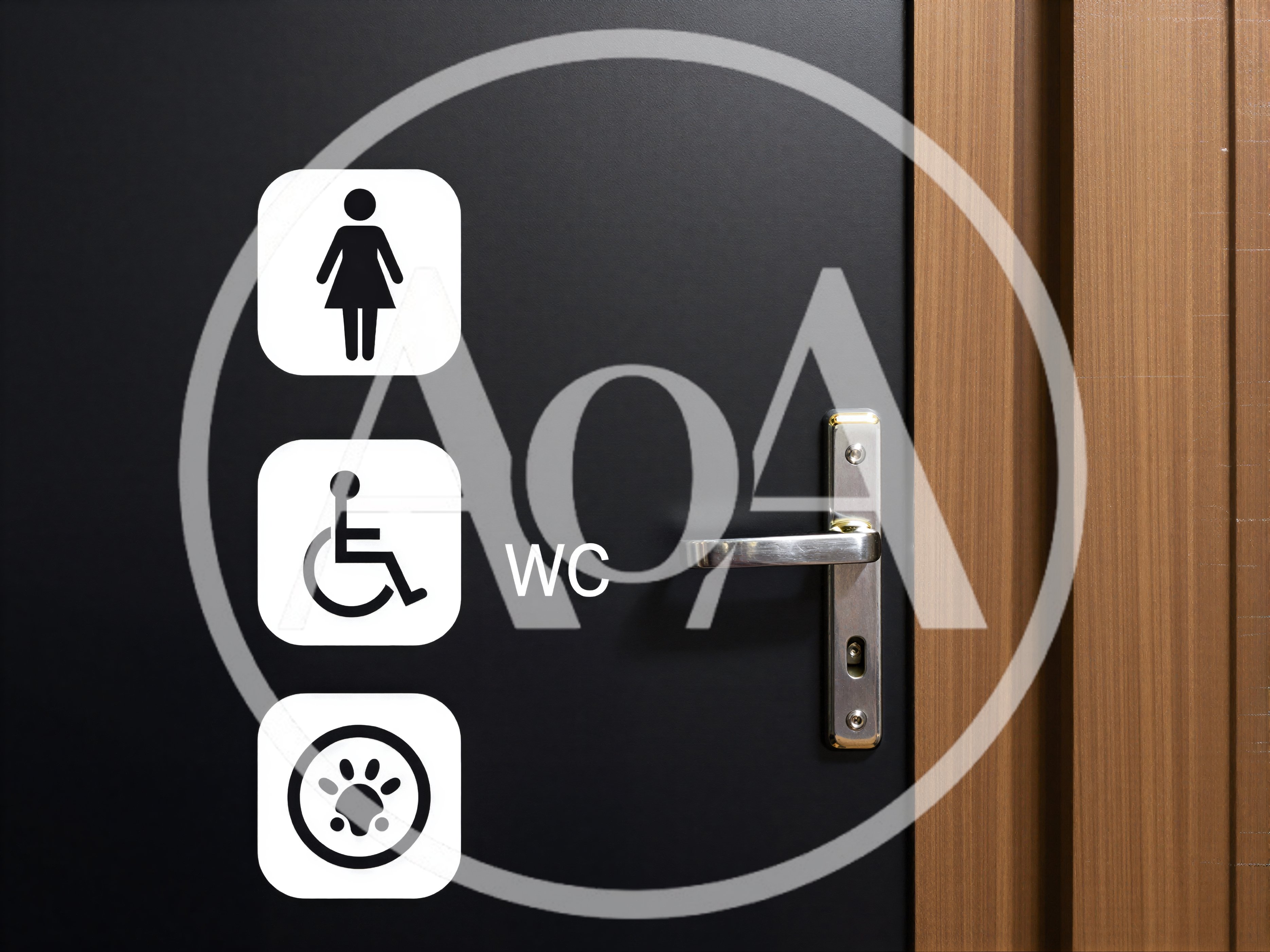 Restroom Door Signage With Accessibility And Pet Icons