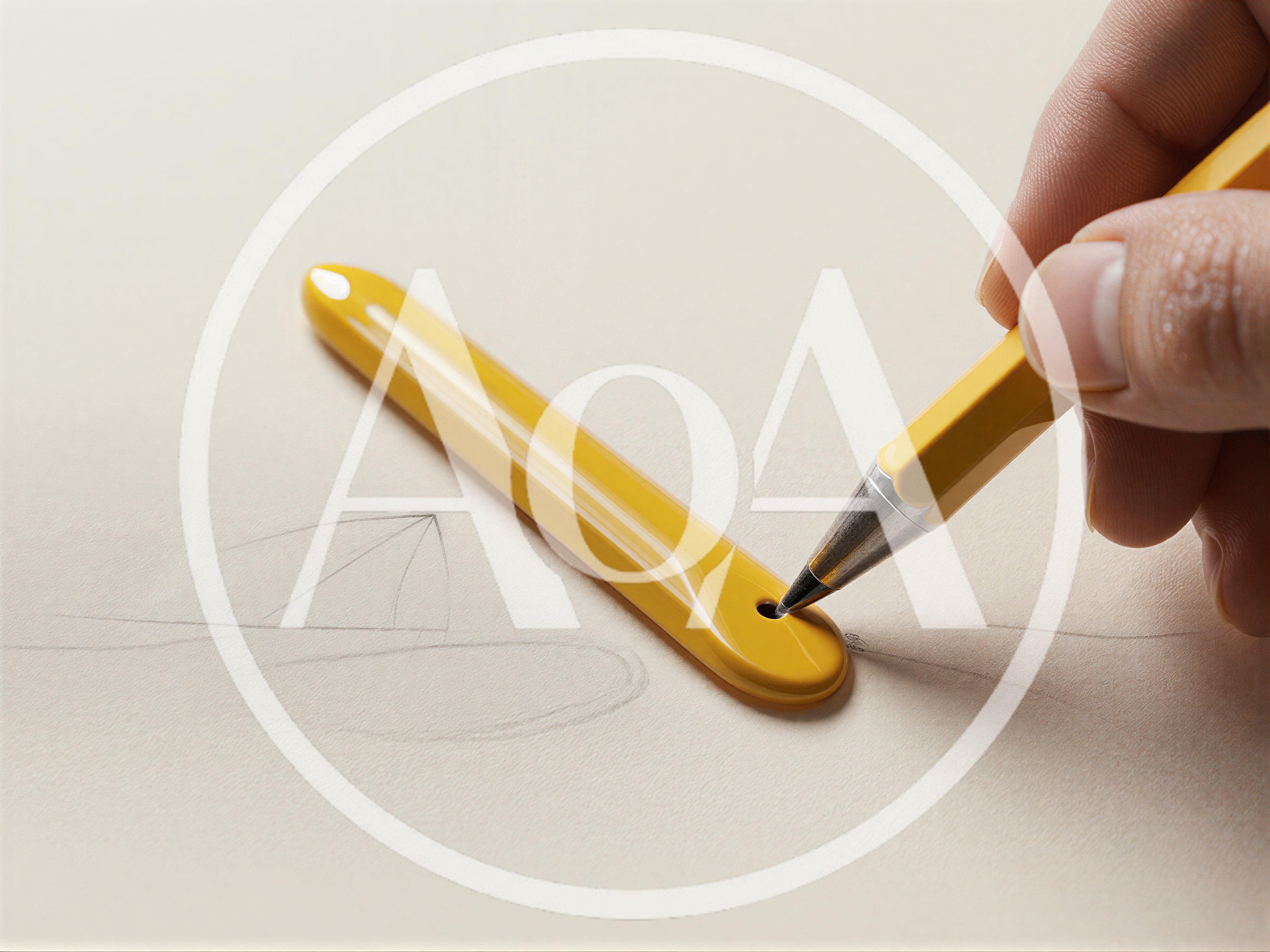 Hand Using A Yellow Drafting Tool On Paper