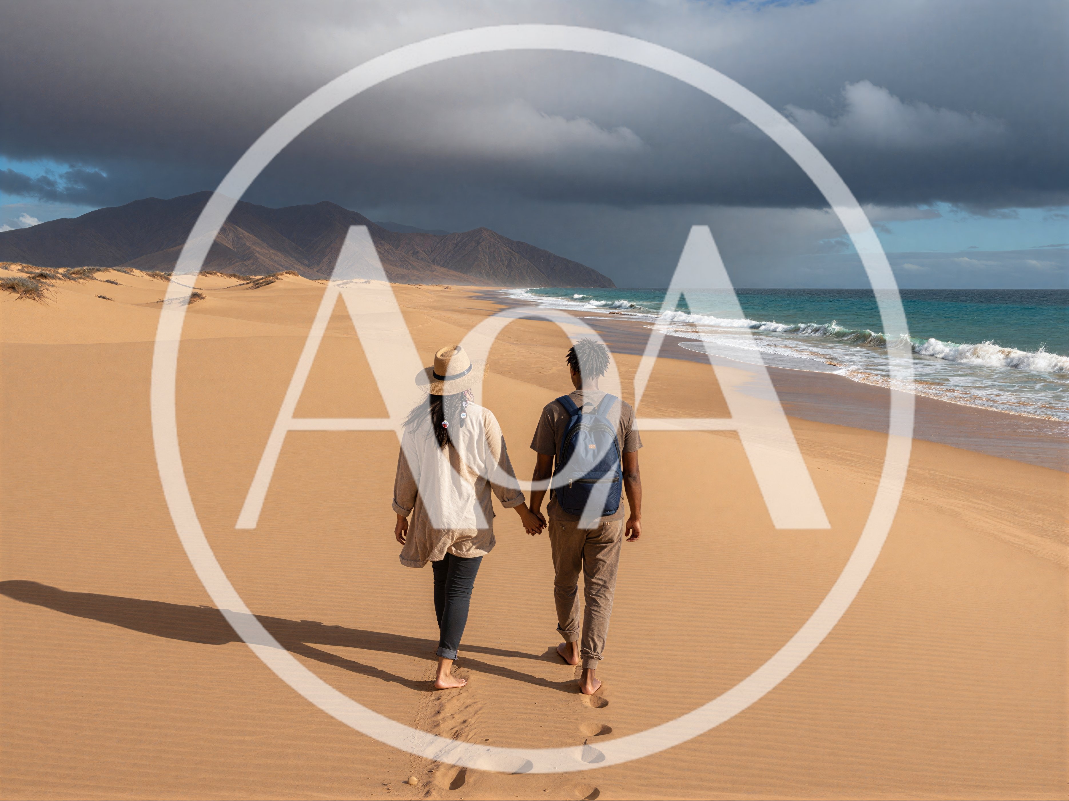 Couple Walking Hand In Hand On Sandy Beach