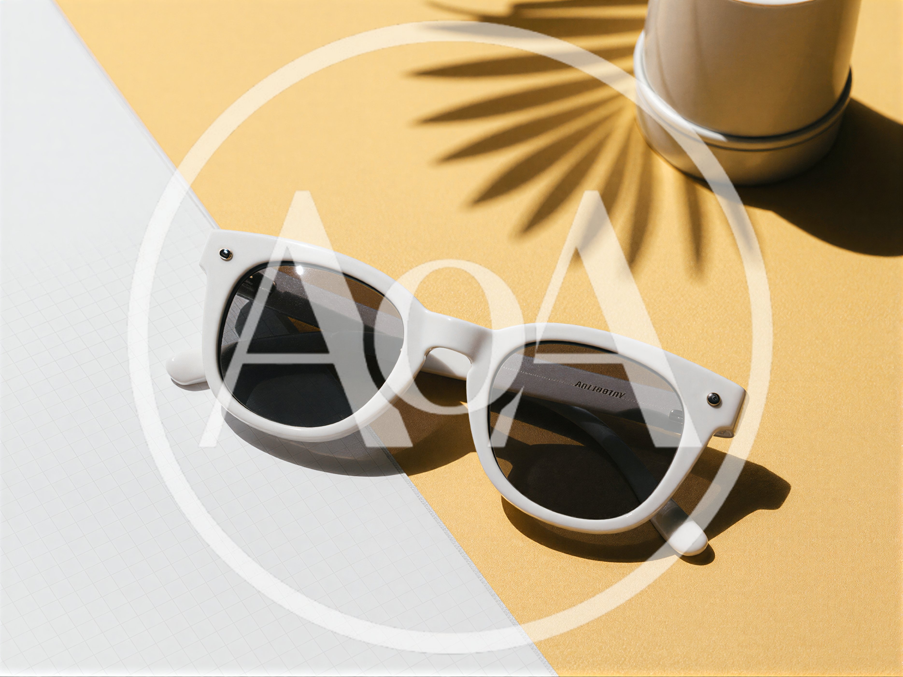 White Sunglasses On A Yellow And Grid Background