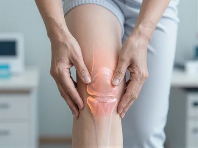 Person Holding Knee With Digital Anatomy Overlay