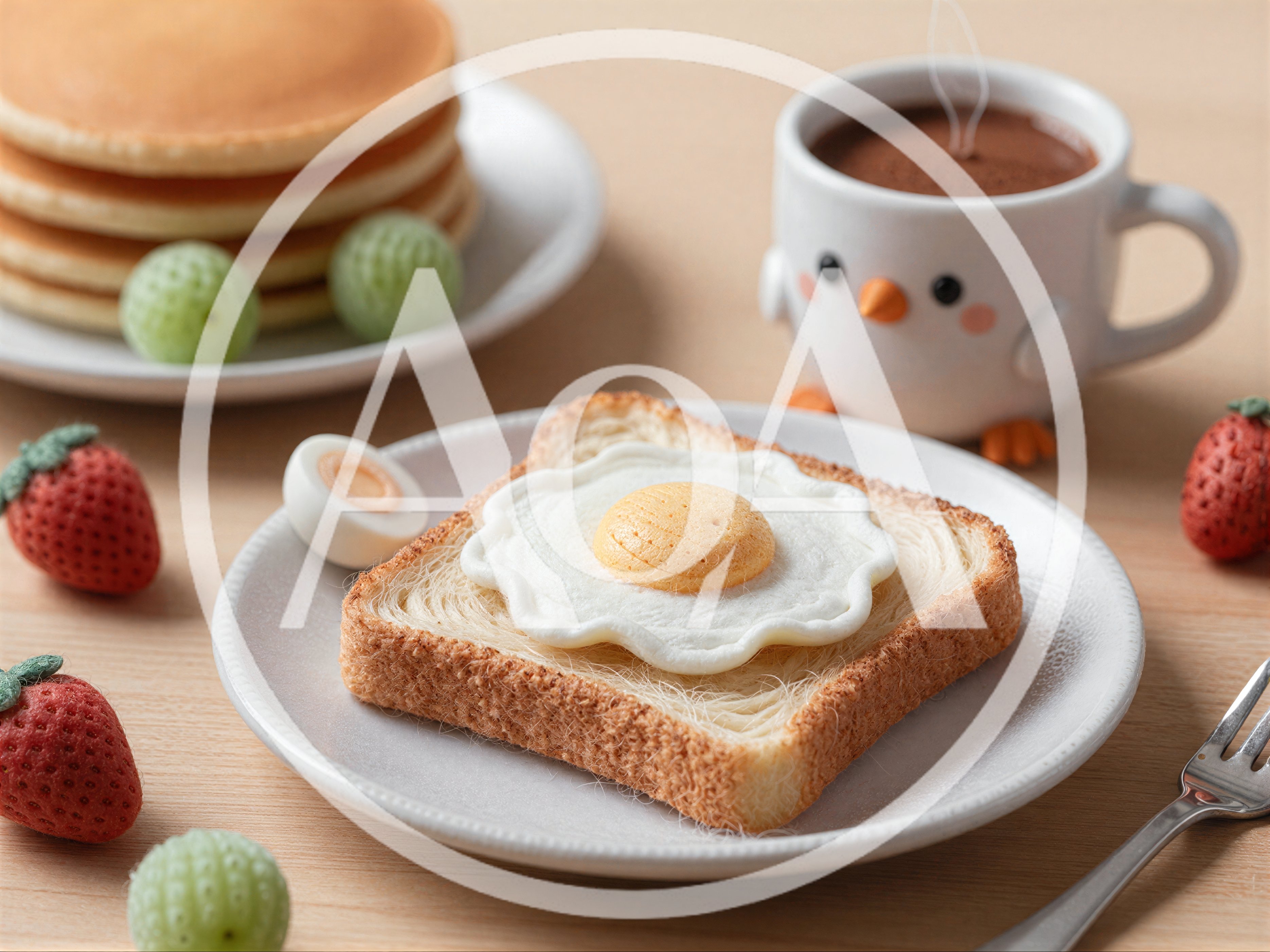 Cute Breakfast Set With Pancakes And Egg Toast
