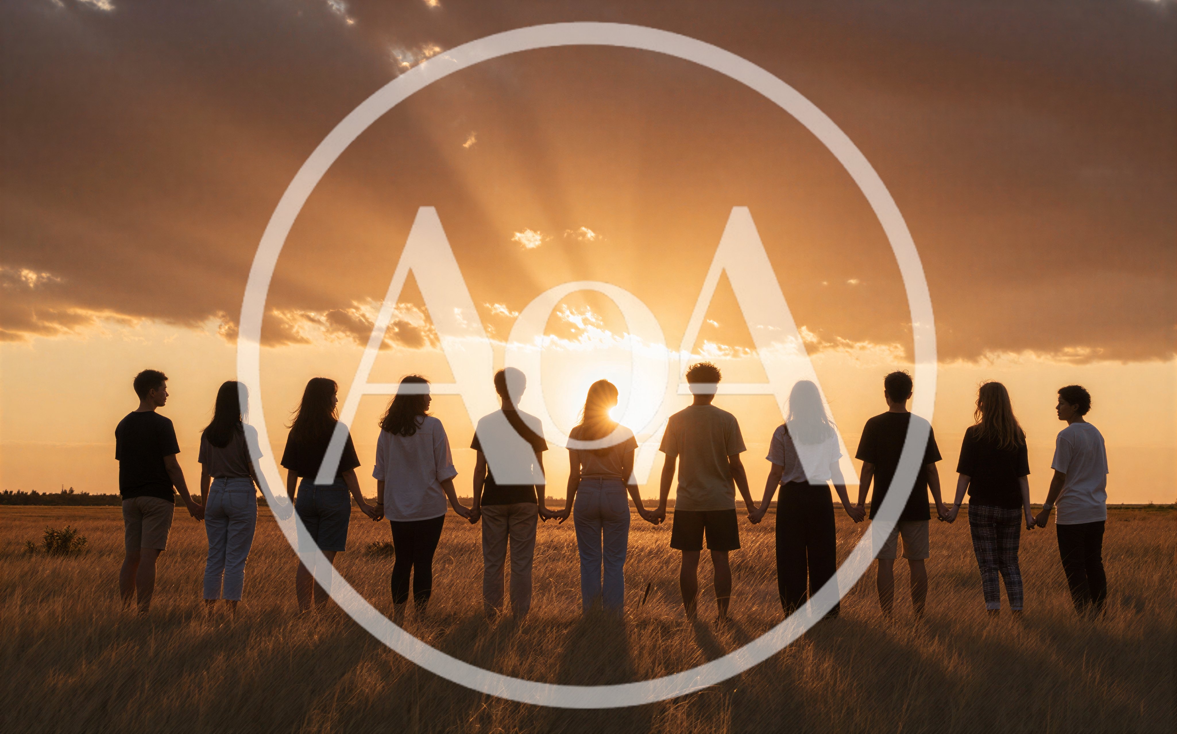 Group Of Friends Holding Hands In A Golden Field