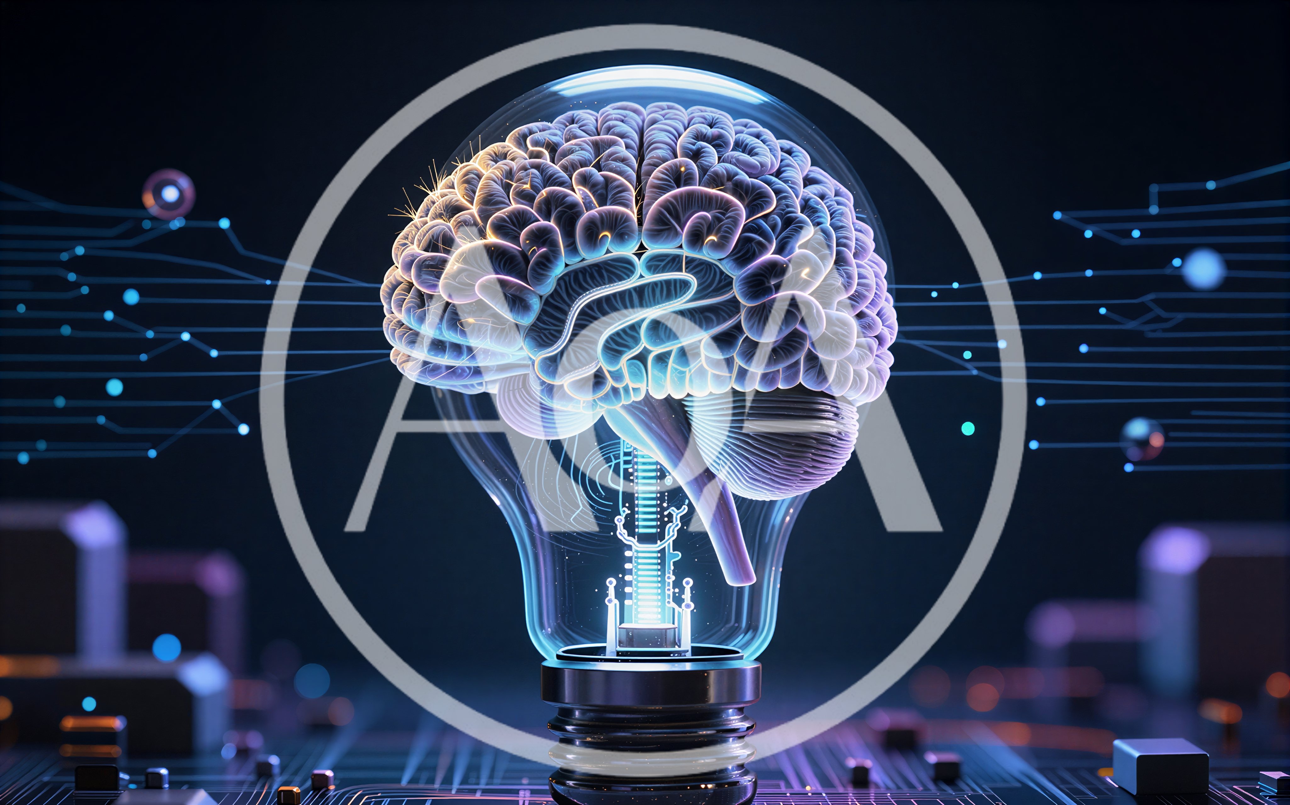 Digital Human Brain Inside A Glowing Light Bulb