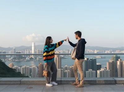 Couple Touching Fingers on Victoria Peak Hong Kong