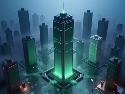 Futuristic Cyber Cityscape With Glowing Data Towers