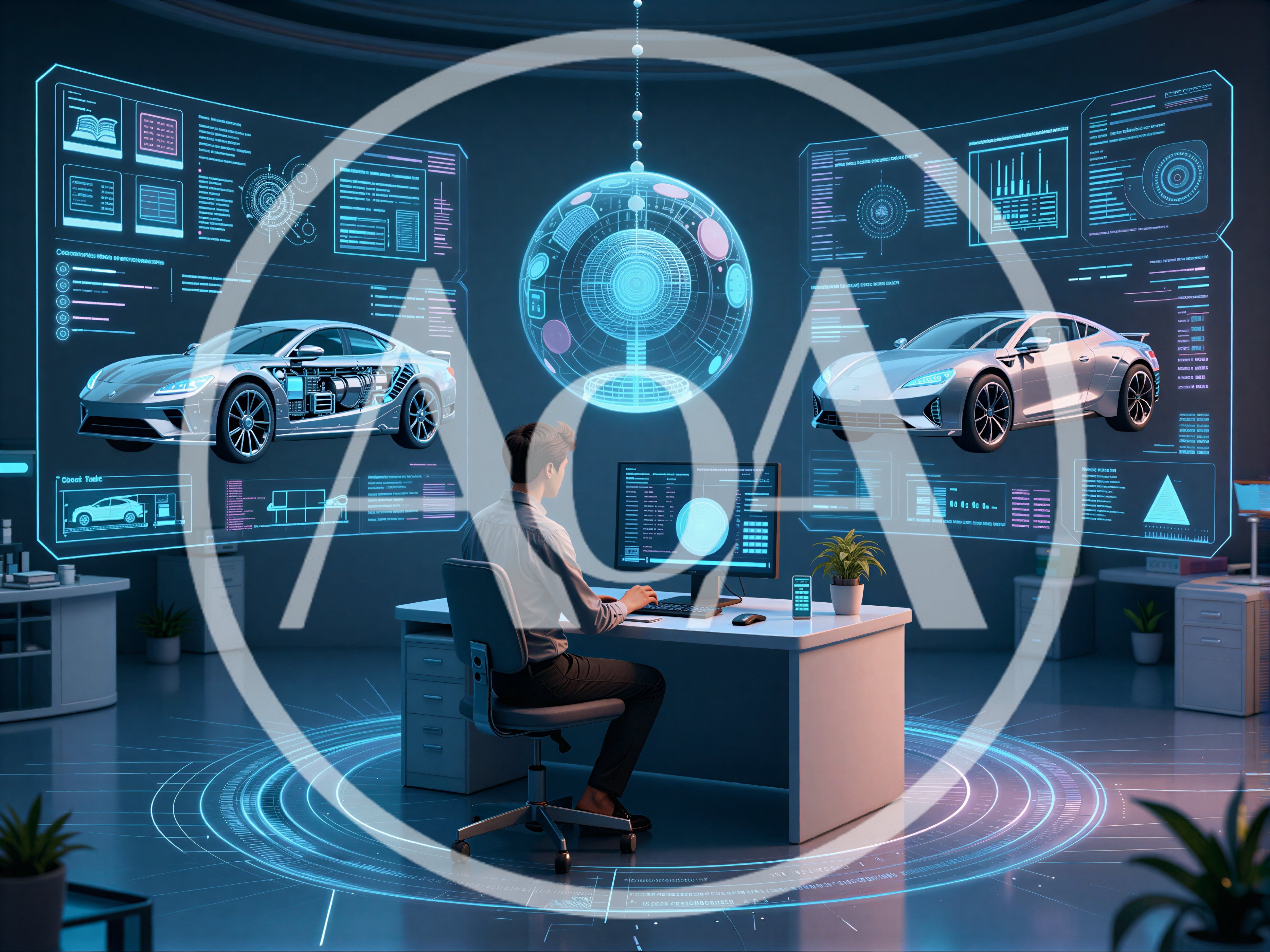 Automotive Engineer Designing Electric Vehicles In Futuristic Lab