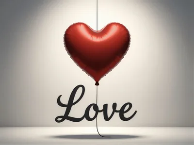 Red Heart Balloon With Love Text Sign