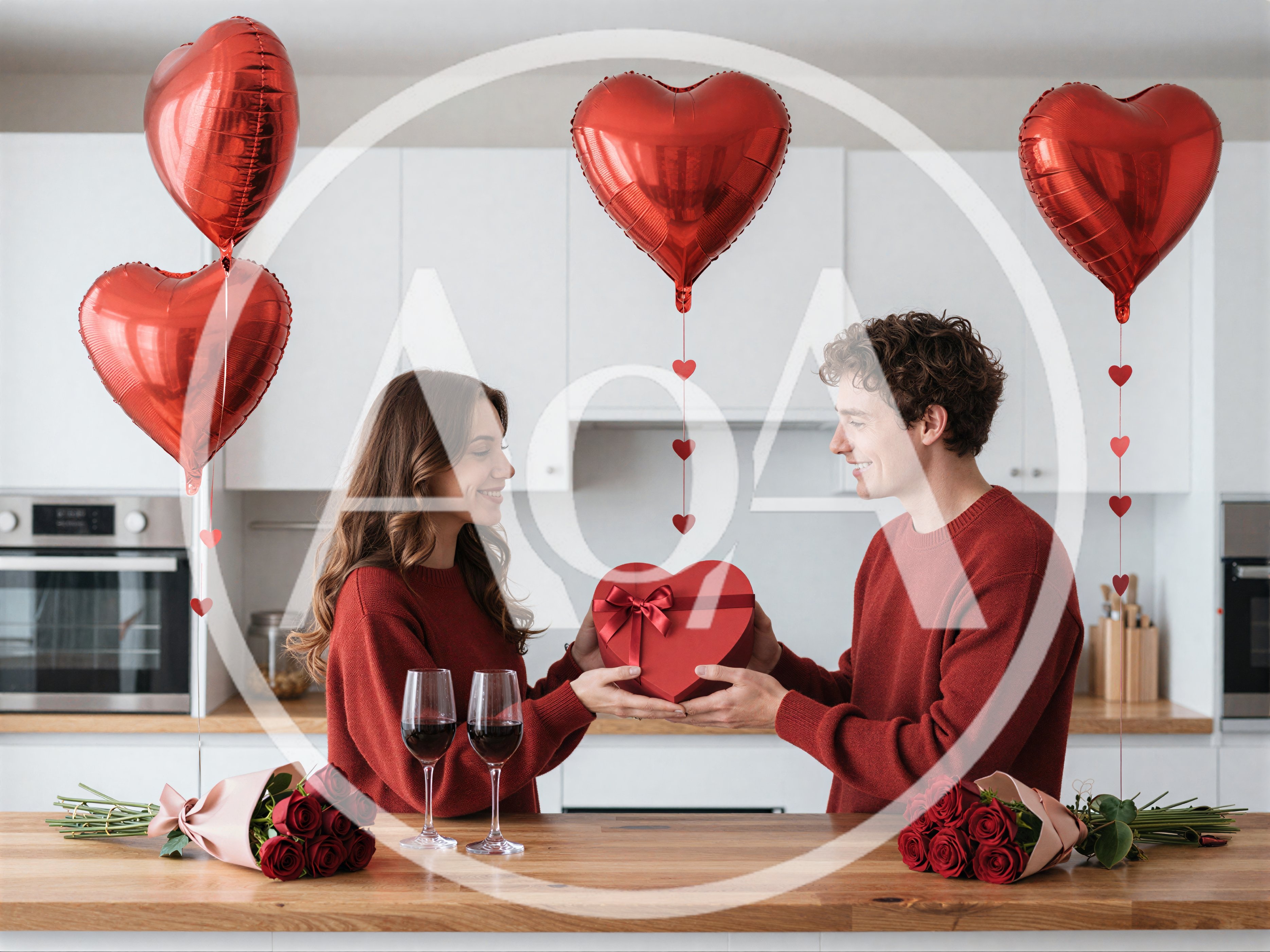 Young Couple Exchanging Valentine Gift in Kitchen