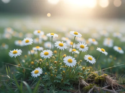 White Daisy Flowers Blooming In A Sunny Meadow