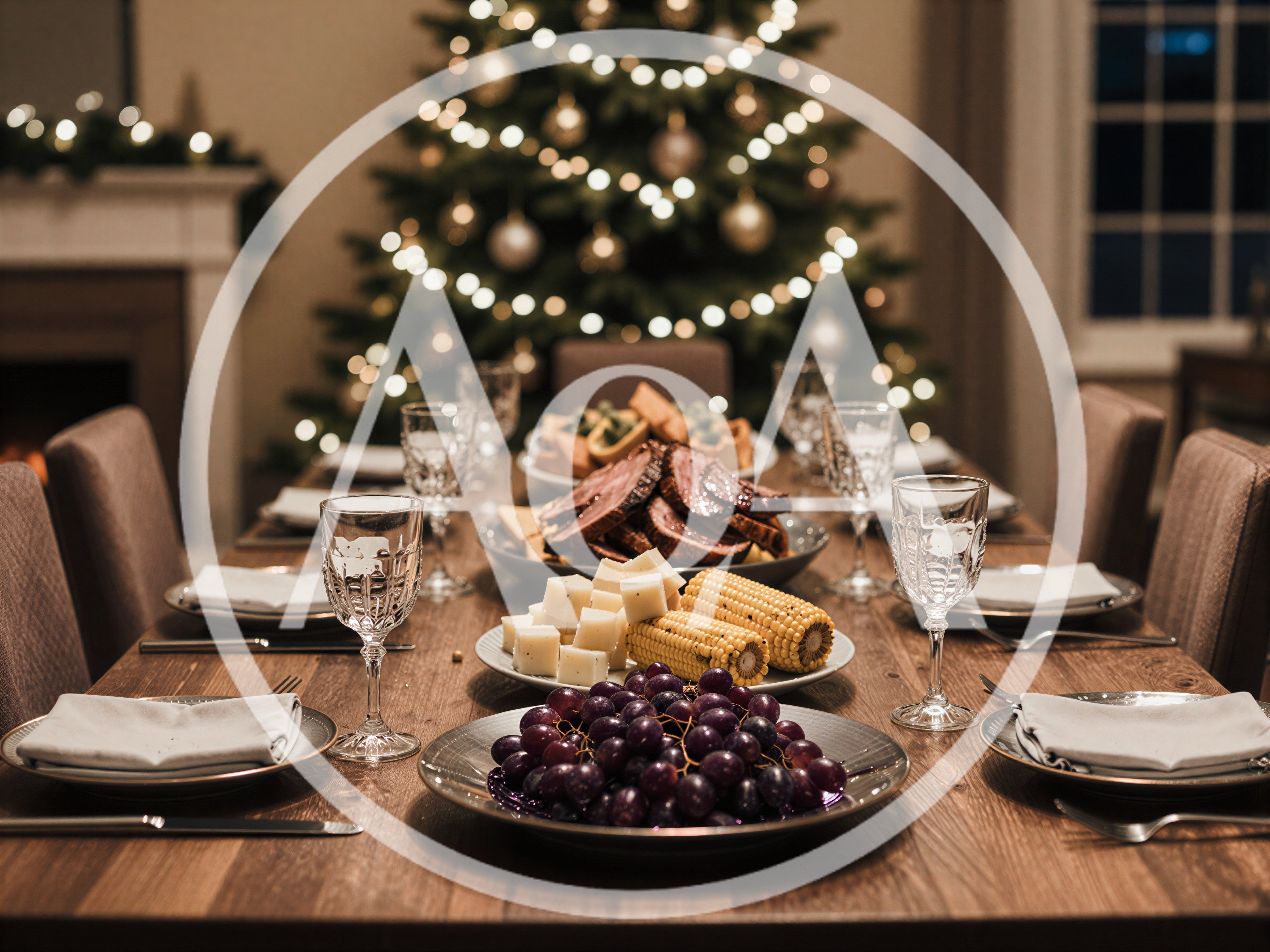 Festive Christmas Dinner Table Setting With Holiday Food