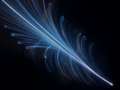 Abstract Digital Feather With Glowing Blue Light Trails