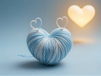 Blue Yarn Heart With Decorative Heart Pins