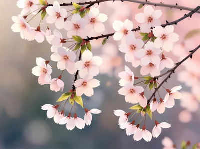 Delicate Cherry Blossom Branches In Full Bloom