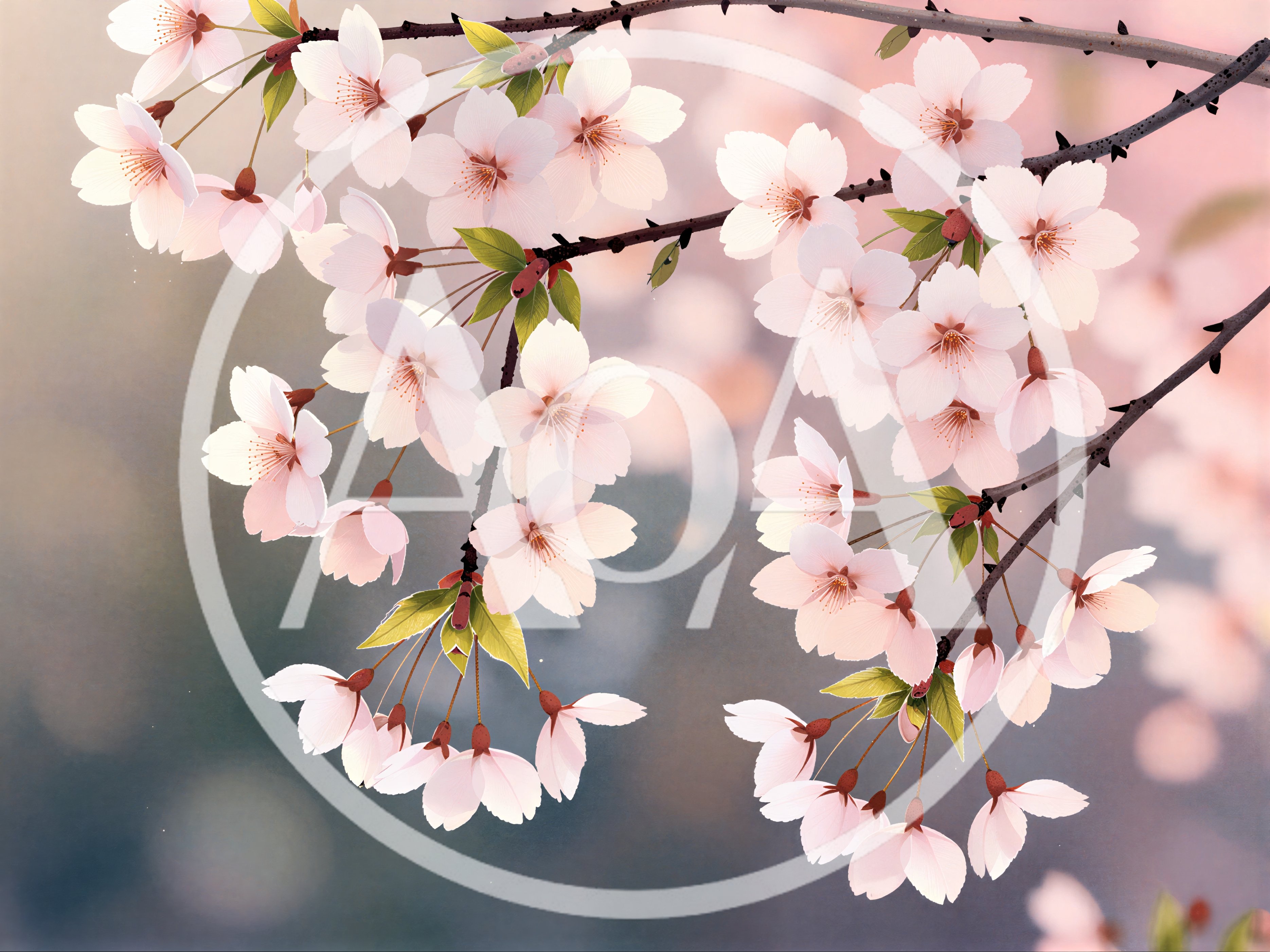 Delicate Cherry Blossom Branches In Full Bloom