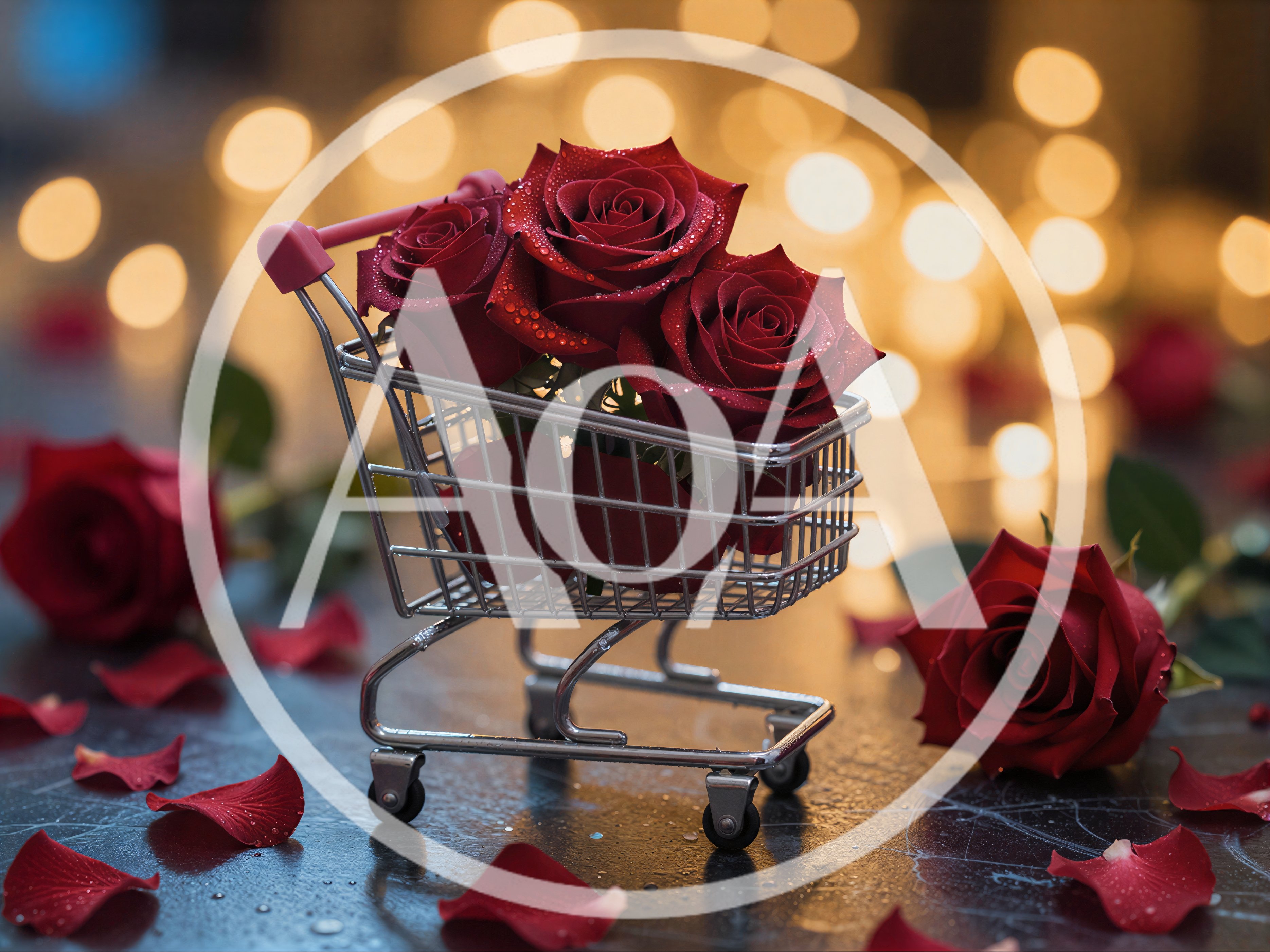 Red Roses Inside A Miniature Shopping Cart