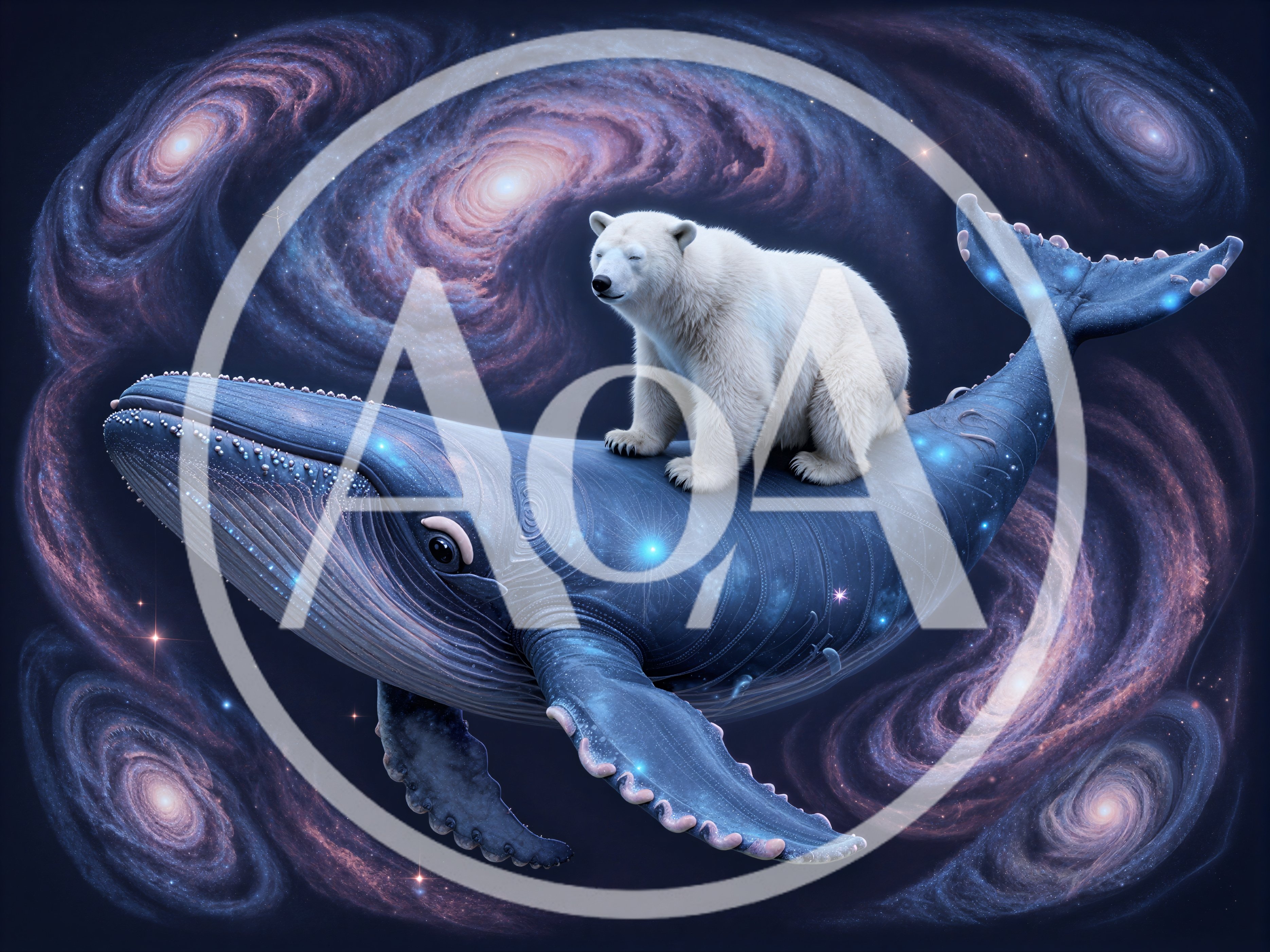 Polar Bear Riding A Cosmic Whale In Space