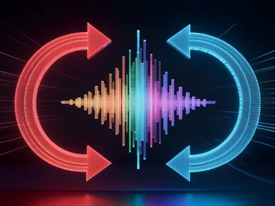Digital Audio Waveform With Glowing Circular Arrows