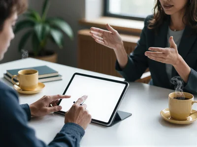 Business Professionals Collaborating On A Tablet In Office