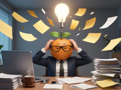 Stressed Orange Character Working In Office