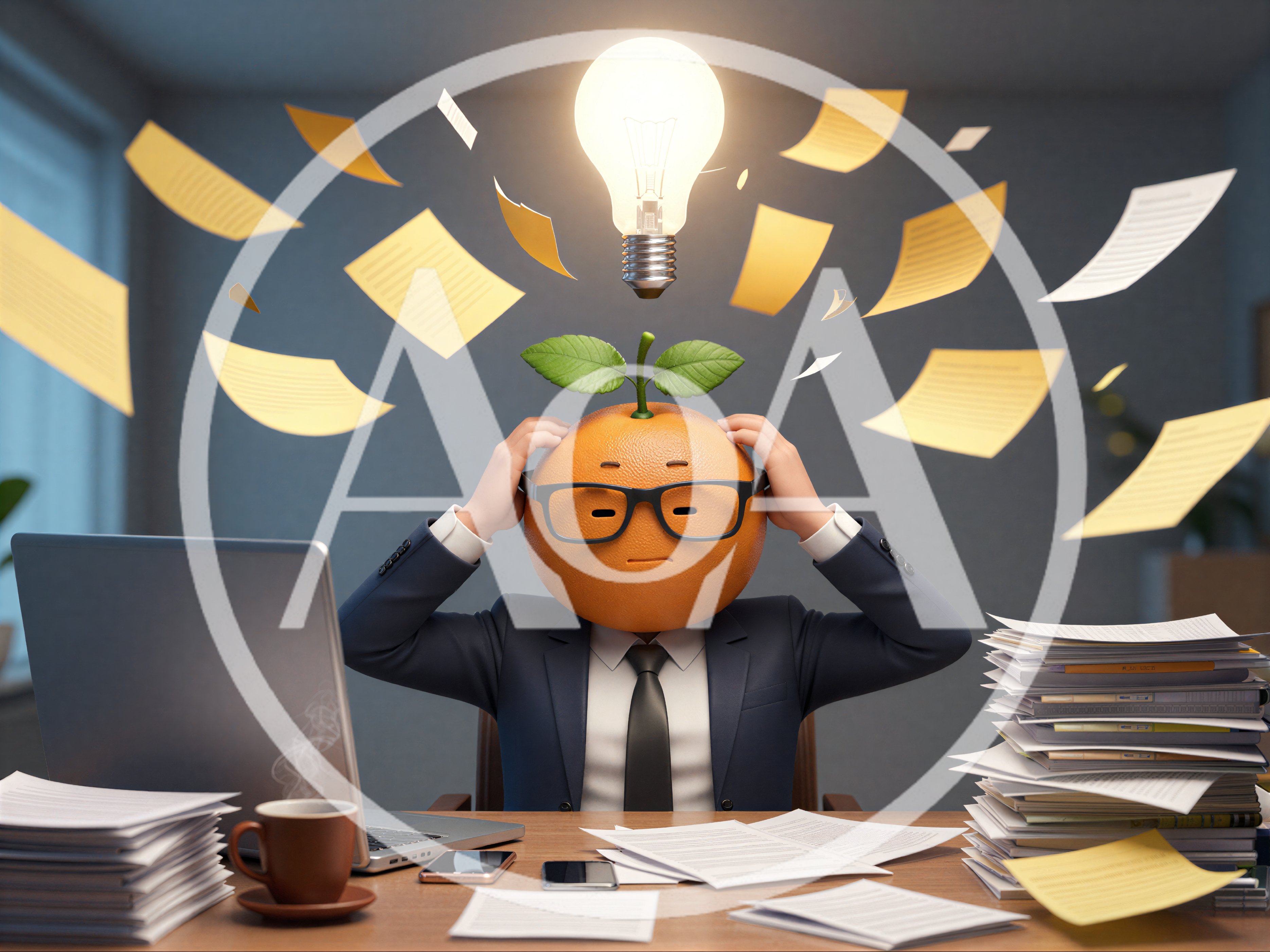 Stressed Orange Character Working In Office