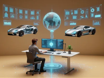 Engineer Designing Autonomous Electric Vehicles In Virtual Workspace
