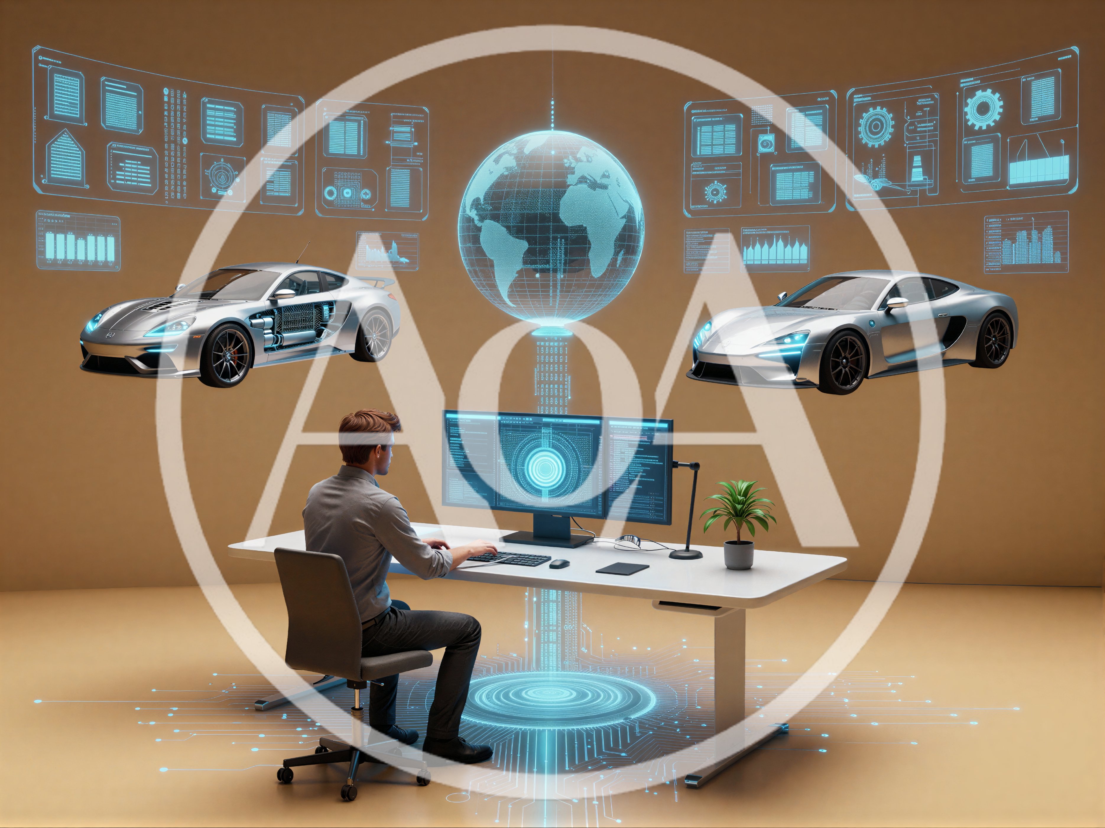 Engineer Designing Autonomous Electric Vehicles In Virtual Workspace