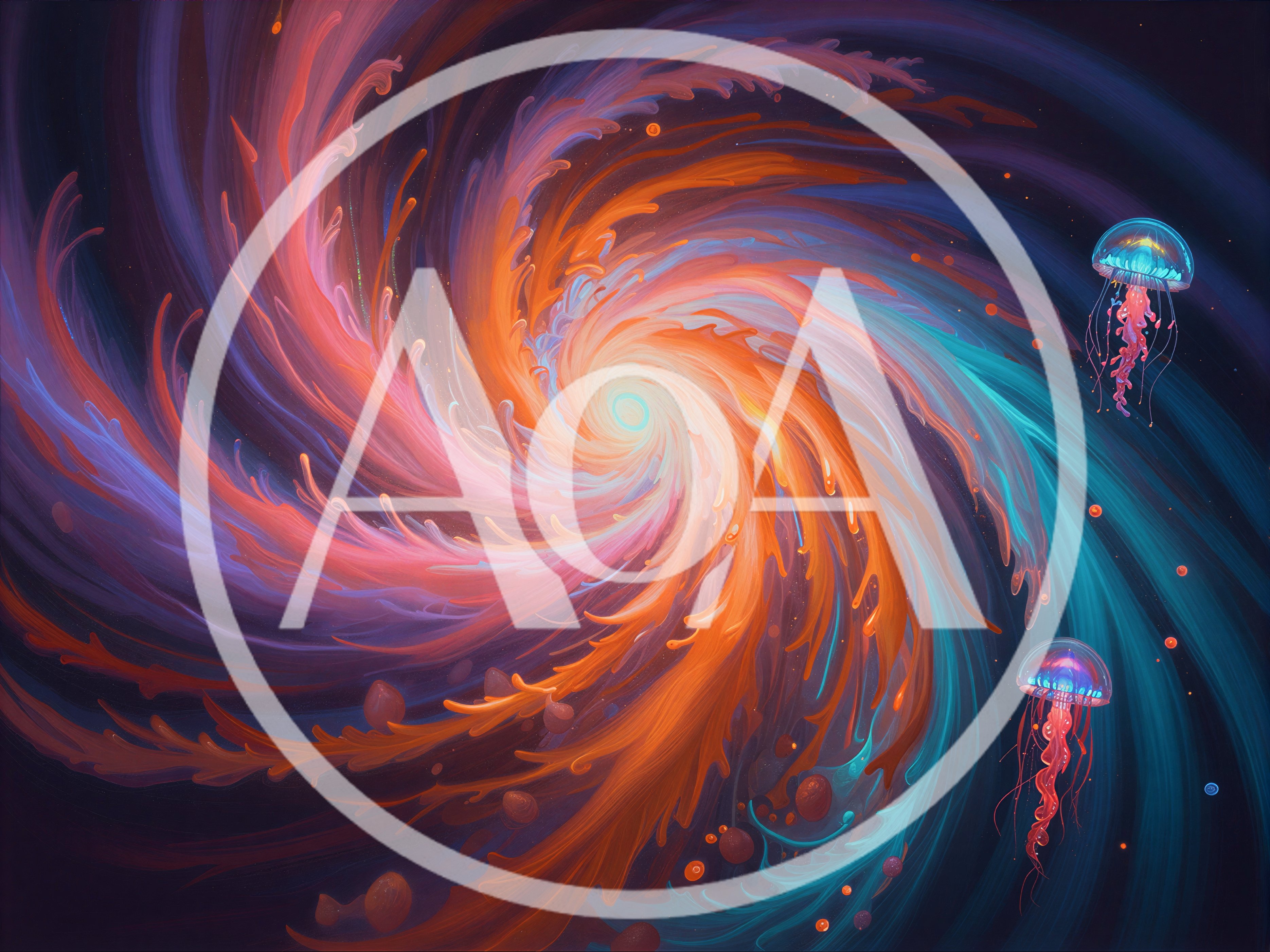 Cosmic Jellyfish Floating Through A Vibrant Spiral Nebula