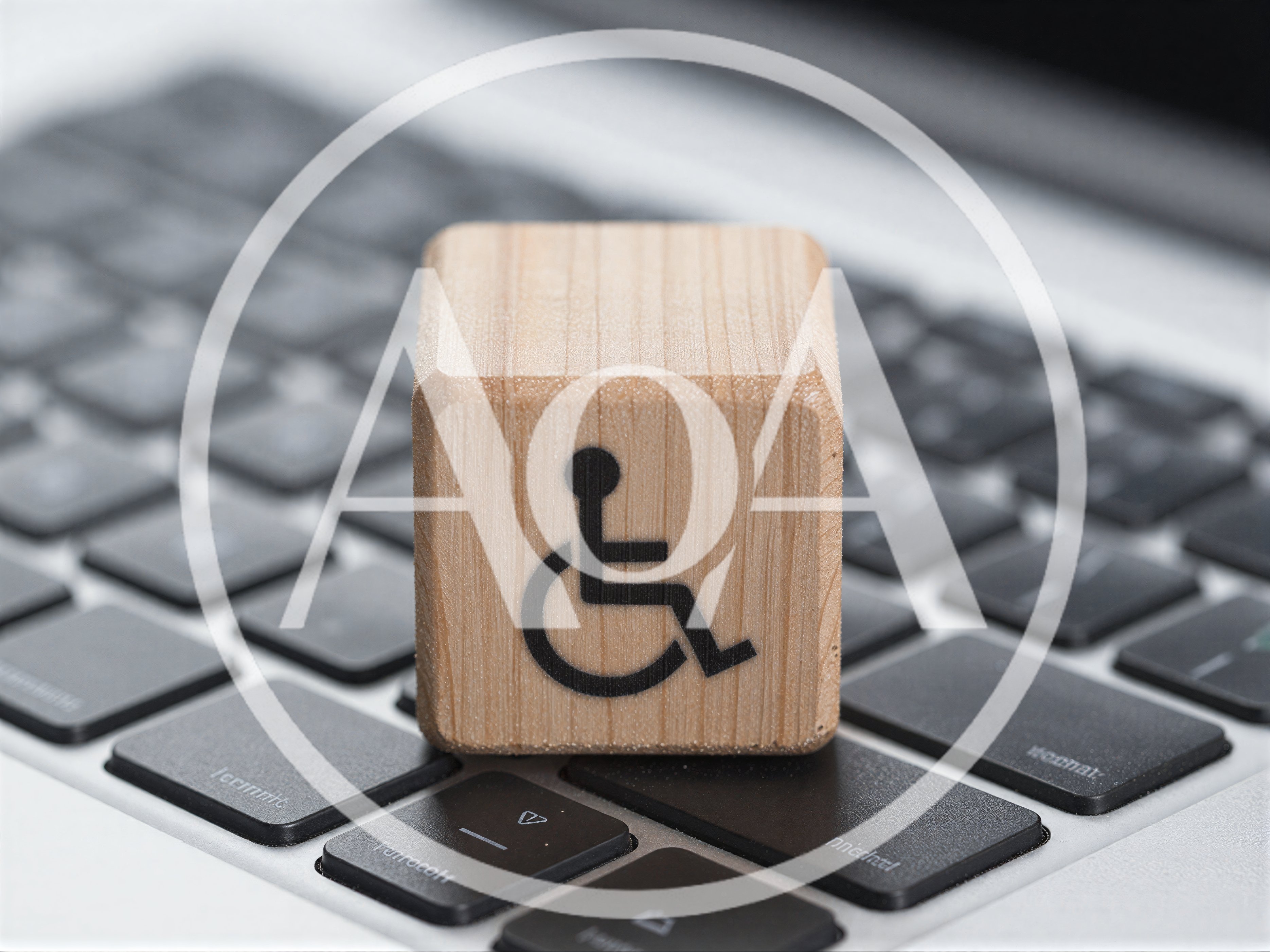 Wooden Block With Accessibility Symbol On Laptop Keyboard