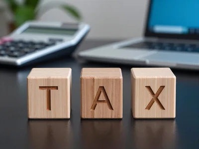 Wooden Blocks Spelling Tax on Office Desk