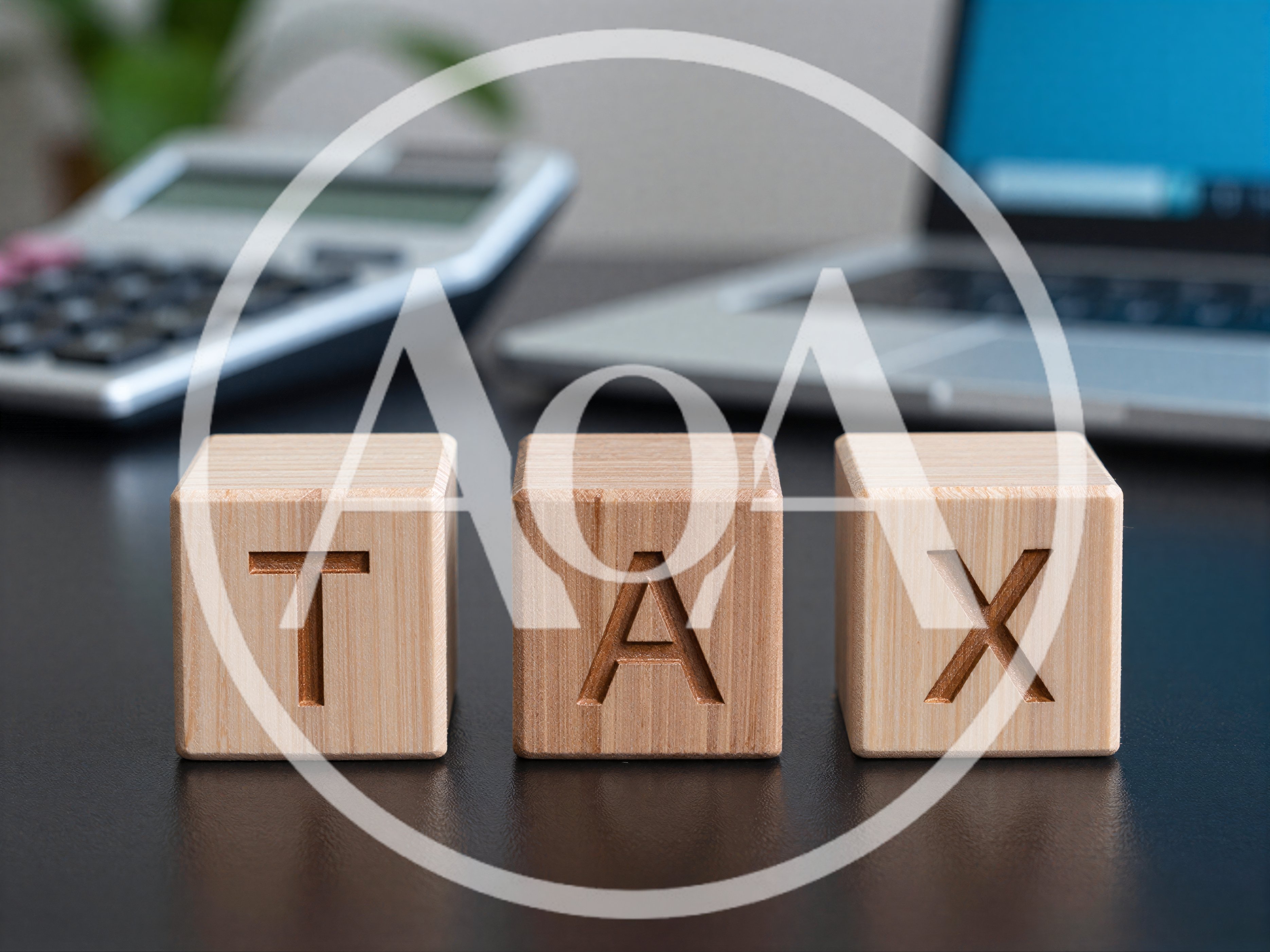 Wooden Blocks Spelling Tax on Office Desk