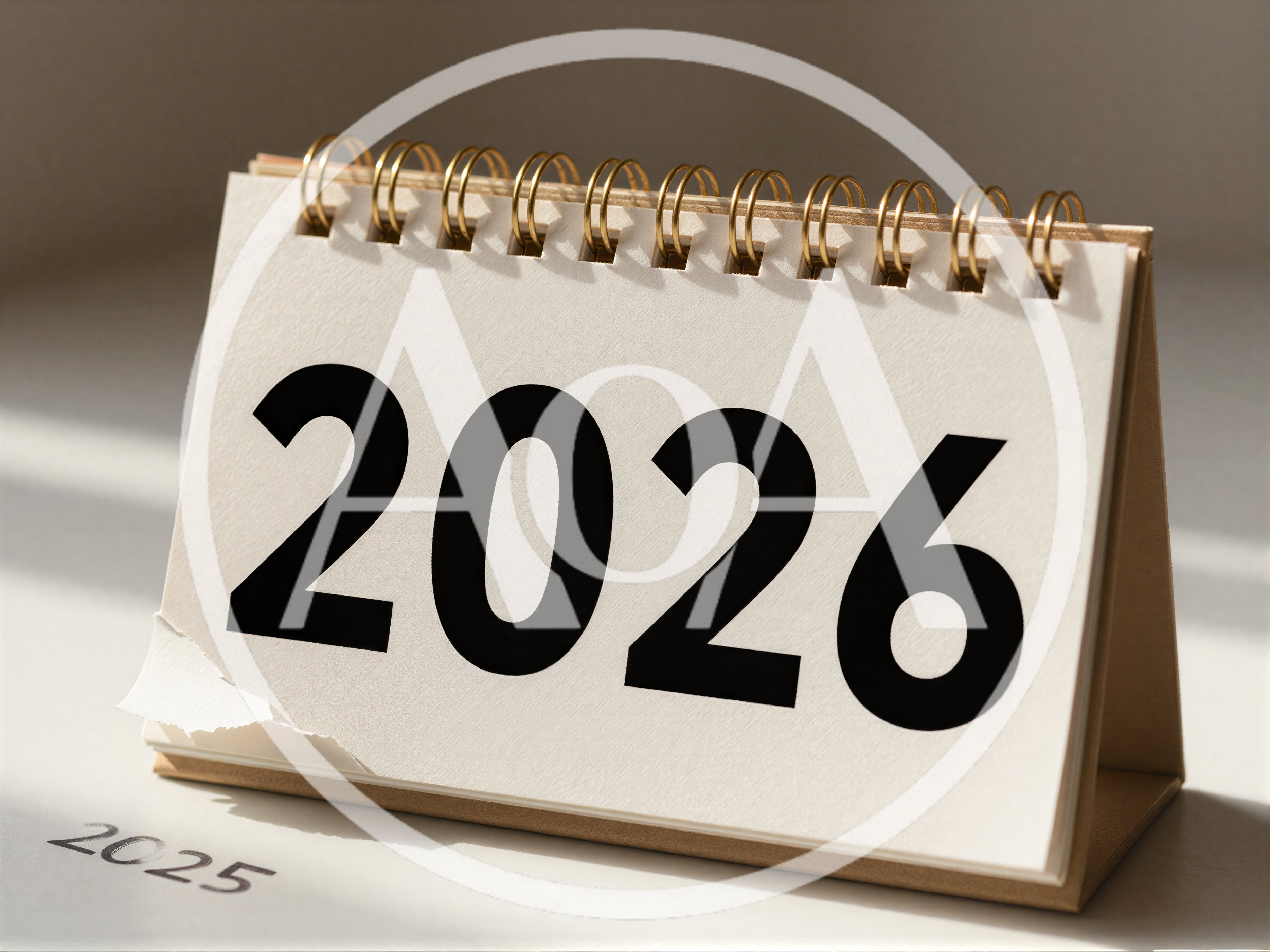 2026 Desk Calendar With 2025 Fading In Background