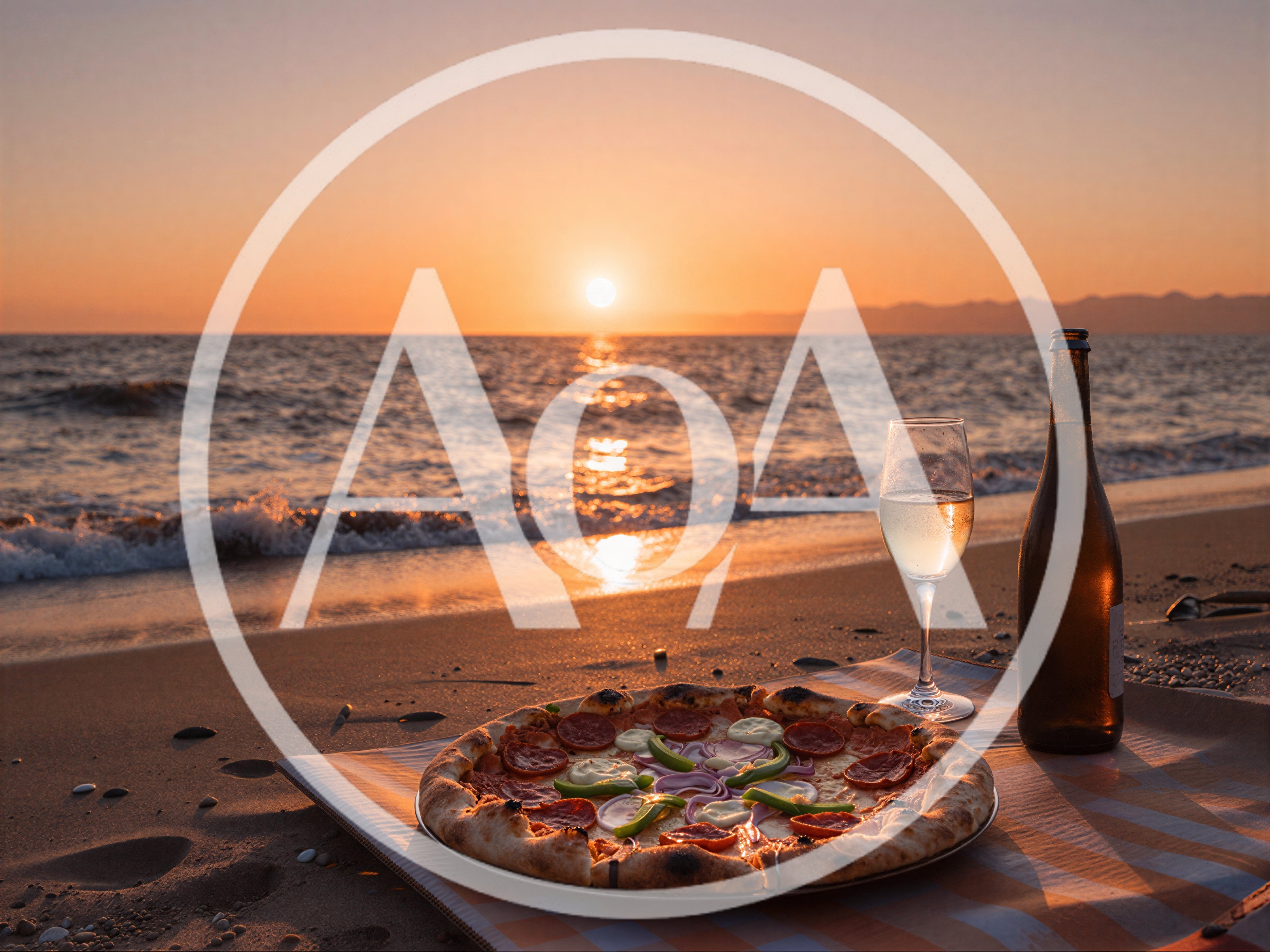 Romantic Beach Picnic With Pizza And Wine At Sunset