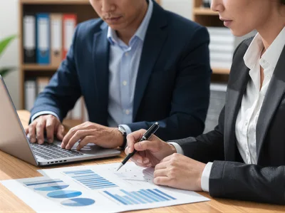 Business Professionals Analyzing Financial Charts In Office