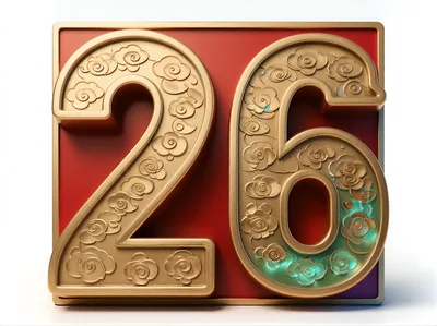 3D Gold Number Twenty Six With Floral Patterns