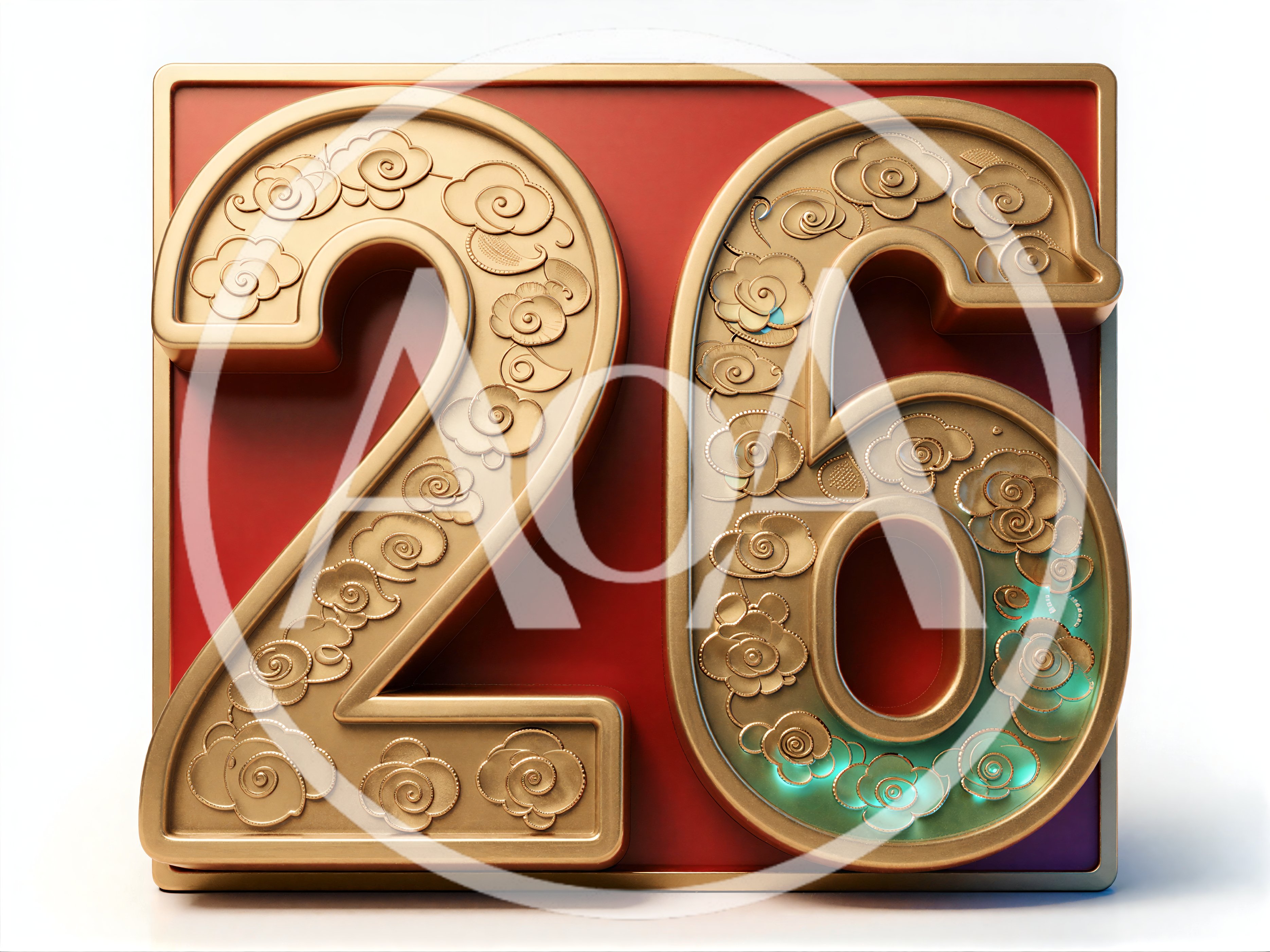3D Gold Number Twenty Six With Floral Patterns
