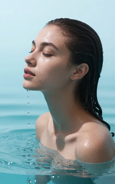Young Woman With Wet Hair Relaxing In Swimming Pool