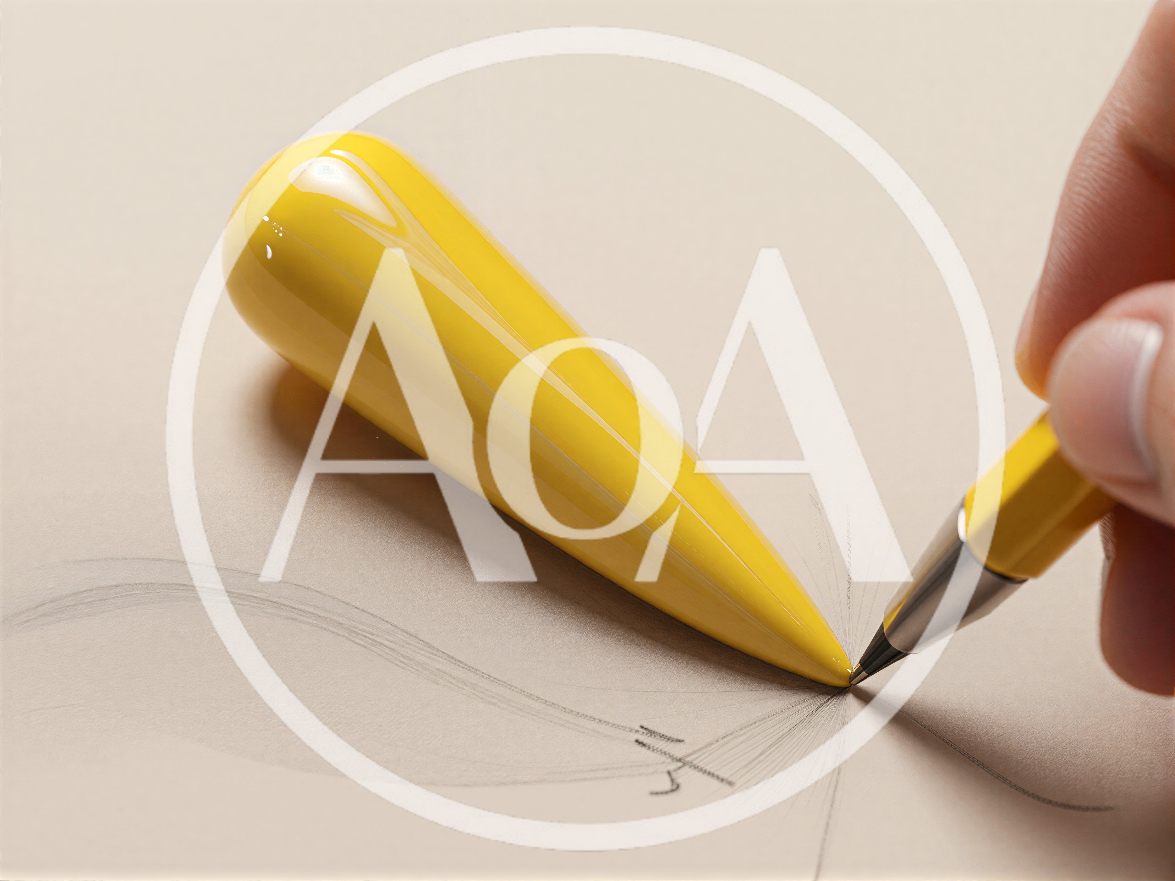Hand Drawing With A Yellow Stylus On Paper