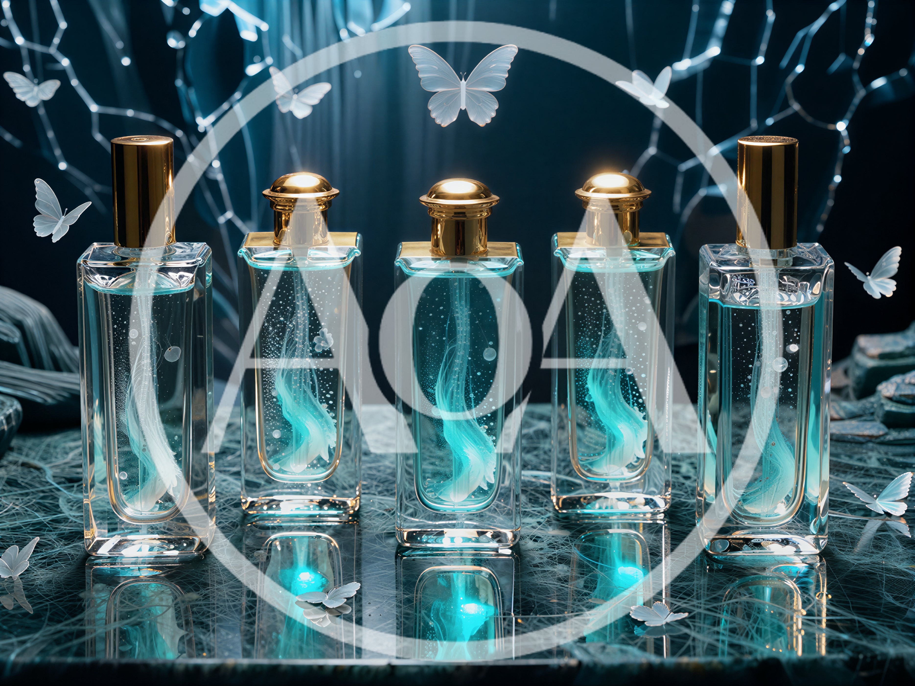 Five Luxury Perfume Bottles With Jellyfish Designs