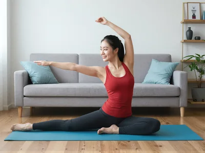 Young Asian Woman Practicing Yoga At Home