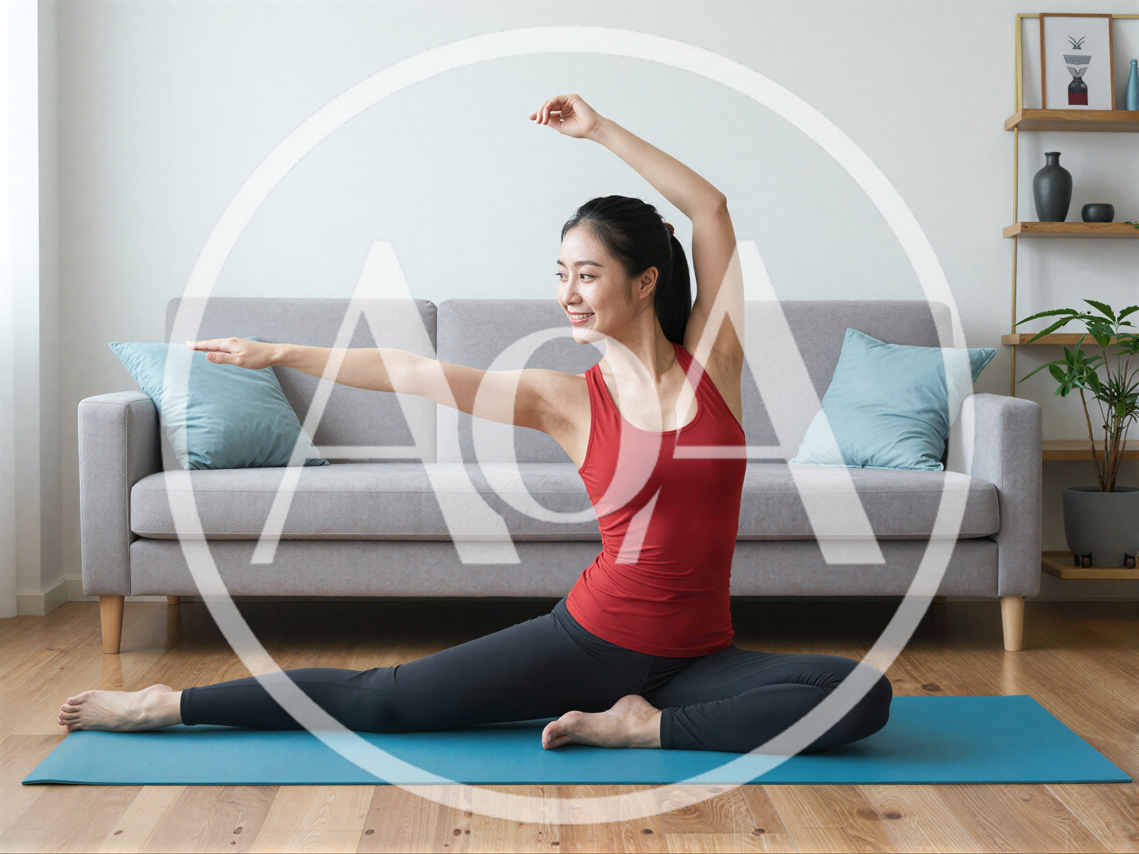 Young Asian Woman Practicing Yoga At Home