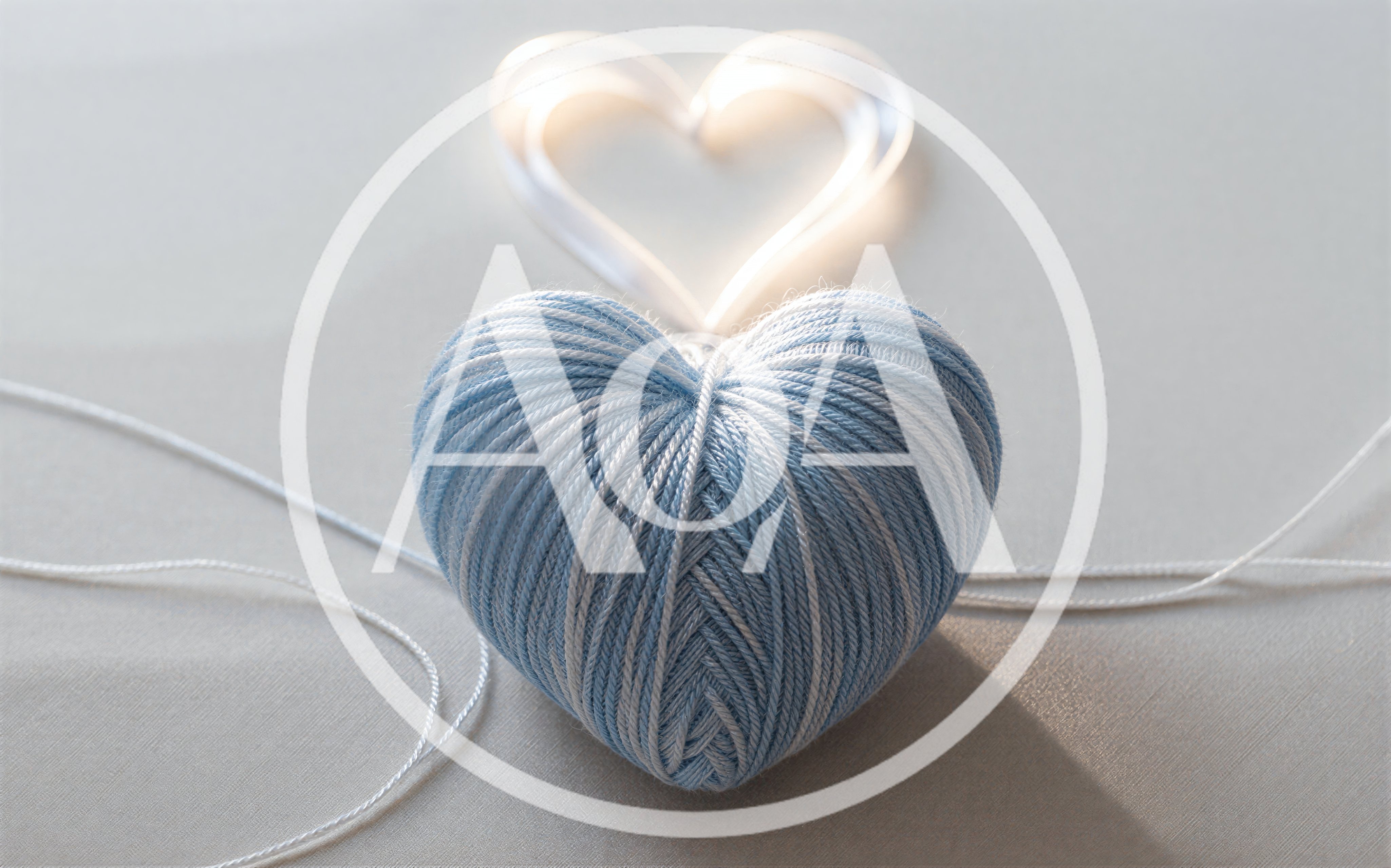 Blue Yarn Heart Shape With Glowing Light Heart