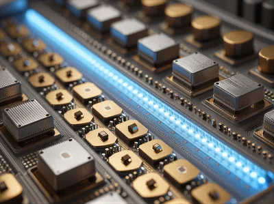 Futuristic Circuit Board With Glowing Blue Data Path