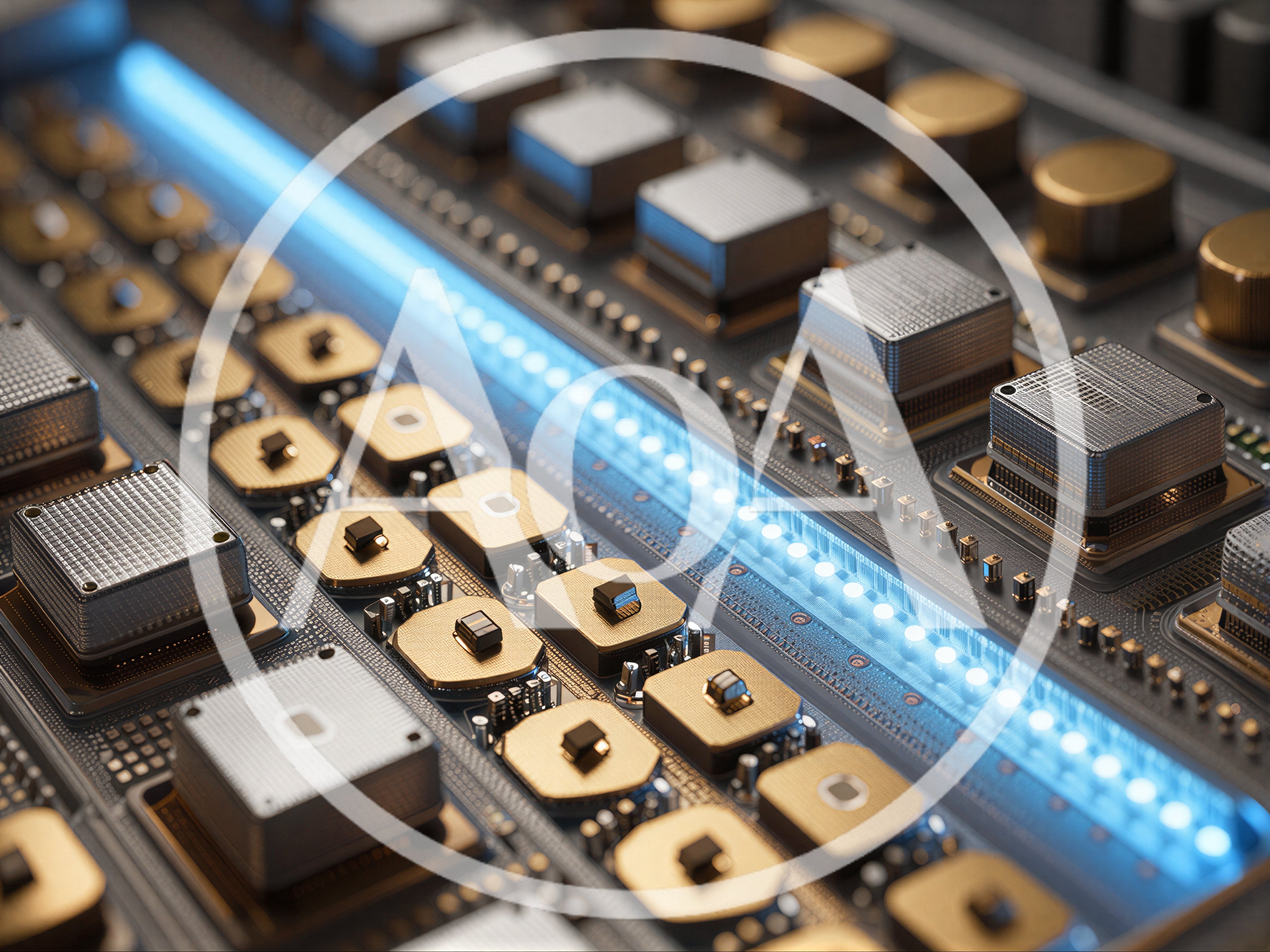 Futuristic Circuit Board With Glowing Blue Data Path