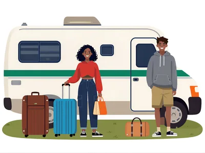 Young Couple Preparing For A Road Trip With Luggage