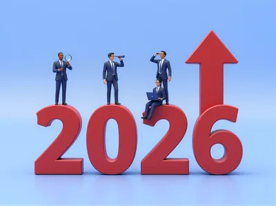 Businessmen Standing On 2026 Numbers With Growth Arrow