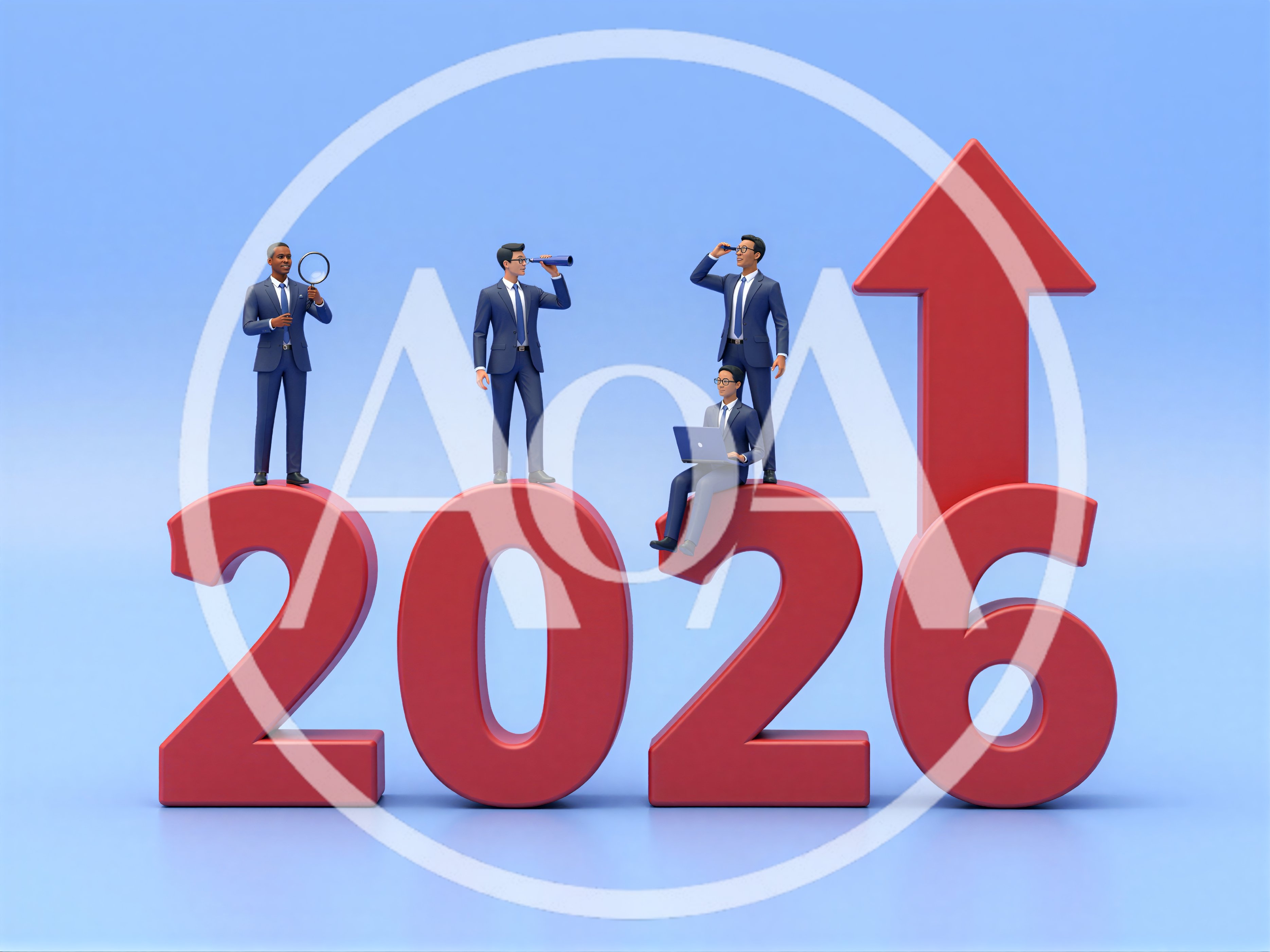 Businessmen Standing On 2026 Numbers With Growth Arrow