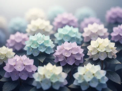 Beautiful Pastel Hydrangea Flowers In A Garden
