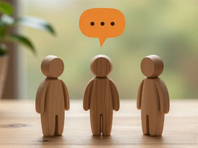 Wooden Figurines Representing Communication And Teamwork